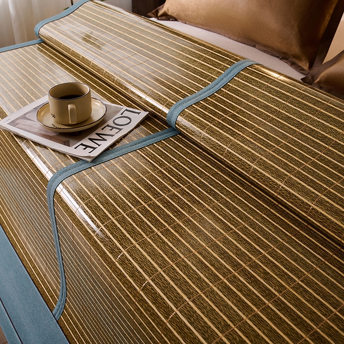 91家纺网 家纺一手货源 找家纺 鑫琪莱家纺 2025新款双面竹席冰丝席竹凉席学生宿舍席子 艾草木纹-翡翠-