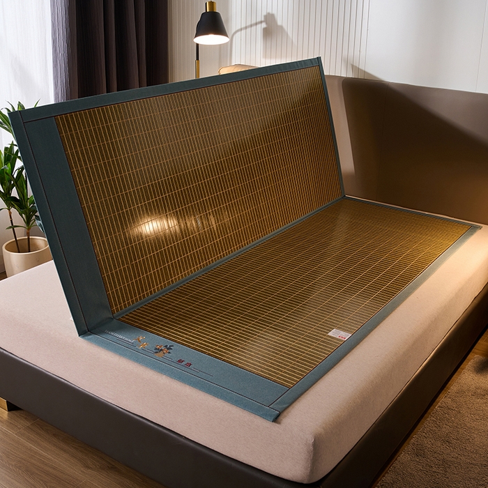 91家纺网 家纺一手货源 找家纺 鑫琪莱家纺 2025新款双面竹席冰丝席竹凉席学生宿舍席子 艾草木纹-翡翠-