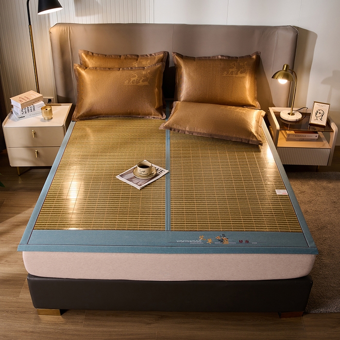 91家纺网 家纺一手货源 找家纺 鑫琪莱家纺 2025新款双面竹席冰丝席竹凉席学生宿舍席子 艾草木纹-翡翠-