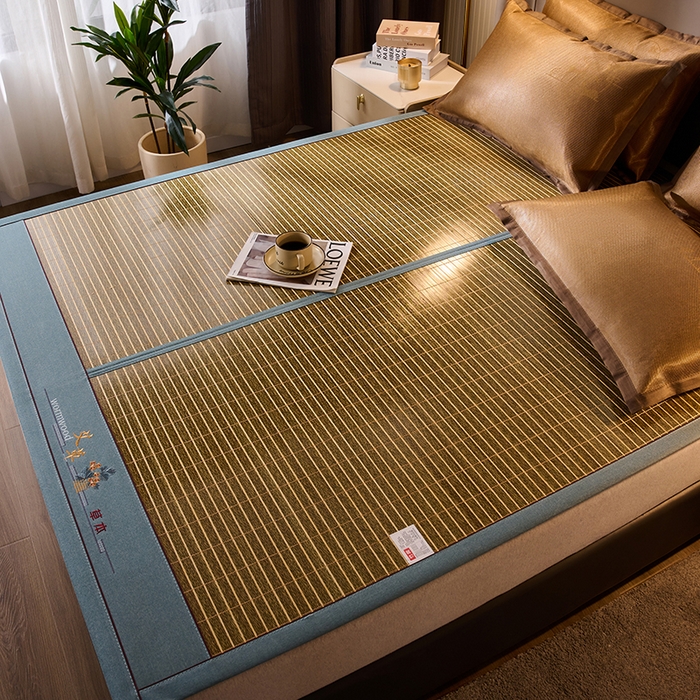 91家纺网 家纺一手货源 找家纺 鑫琪莱家纺 2025新款双面竹席冰丝席竹凉席学生宿舍席子 艾草木纹-翡翠-