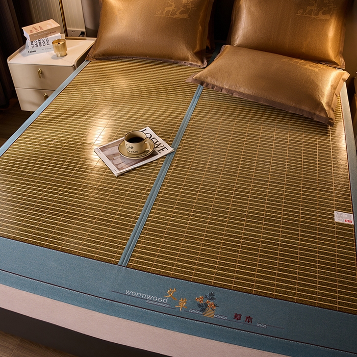 91家纺网 家纺一手货源 找家纺 鑫琪莱家纺 2025新款双面竹席冰丝席竹凉席学生宿舍席子 艾草木纹-翡翠-