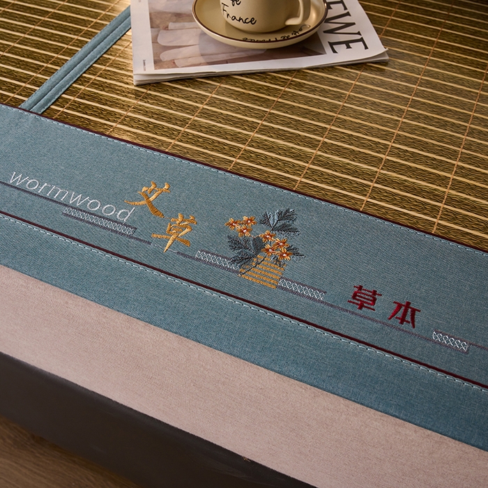 91家纺网 家纺一手货源 找家纺 鑫琪莱家纺 2025新款双面竹席冰丝席竹凉席学生宿舍席子 艾草木纹-翡翠-