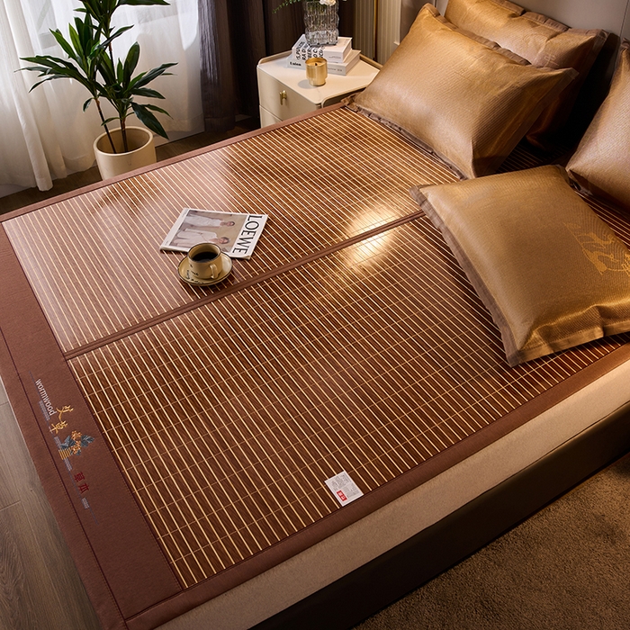 91家纺网 家纺一手货源 找家纺 鑫琪莱家纺 2025新款双面竹席冰丝席竹凉席学生宿舍席子 艾草木纹-醇享-