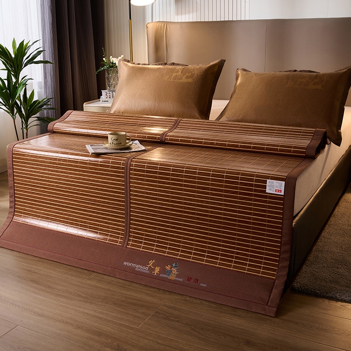 91家纺网 家纺一手货源 找家纺 鑫琪莱家纺 2025新款双面竹席冰丝席竹凉席学生宿舍席子 艾草木纹-醇享-