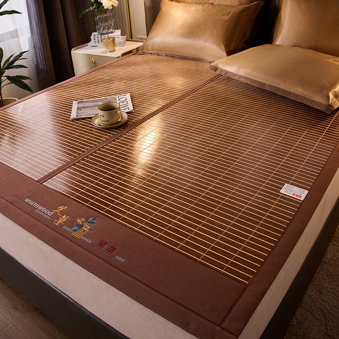 91家纺网 家纺一手货源 找家纺 鑫琪莱家纺 2025新款双面竹席冰丝席竹凉席学生宿舍席子 艾草木纹-醇享-