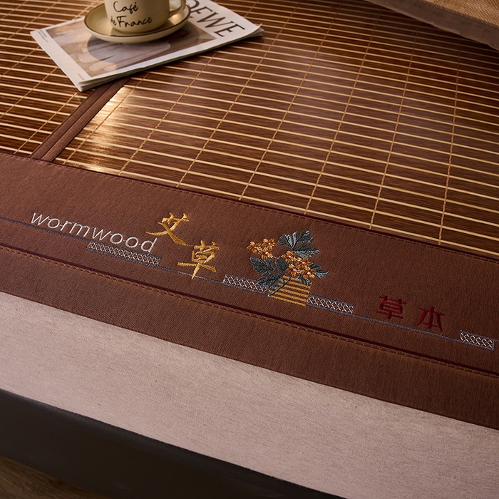 91家纺网 家纺一手货源 找家纺 鑫琪莱家纺 2025新款双面竹席冰丝席竹凉席学生宿舍席子 艾草木纹-醇享-