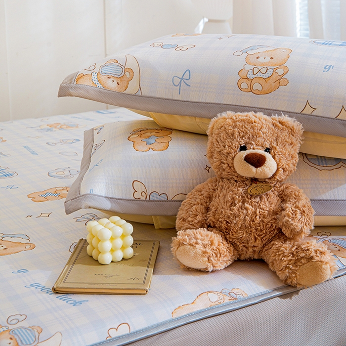 91家纺网 家纺一手货源 找家纺 富馨莱 2026新款冰丝凉席床笠款凉席席子支持一件定制定做 晚安小熊