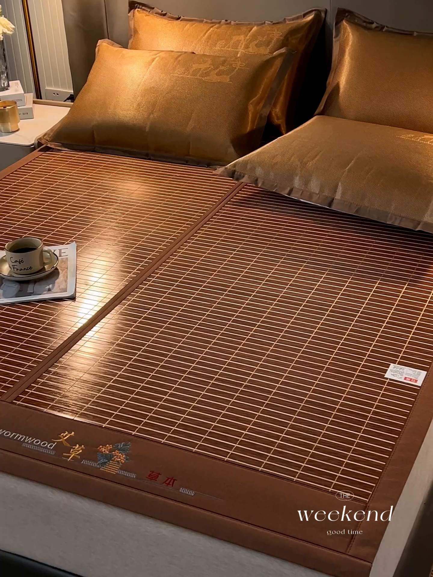 91家纺网 家纺一手货源 找家纺 鑫琪莱家纺 2025新款双面竹席冰丝席竹凉席学生宿舍席子 艾草木纹-醇享-