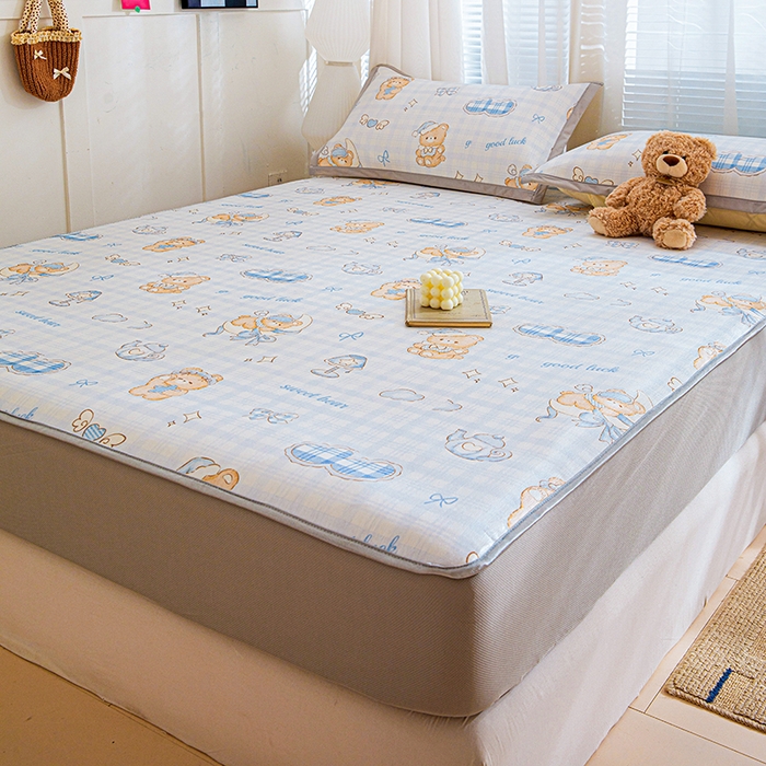 91家纺网 家纺一手货源 找家纺 富馨莱 2026新款冰丝凉席床笠款凉席席子支持一件定制定做 晚安小熊