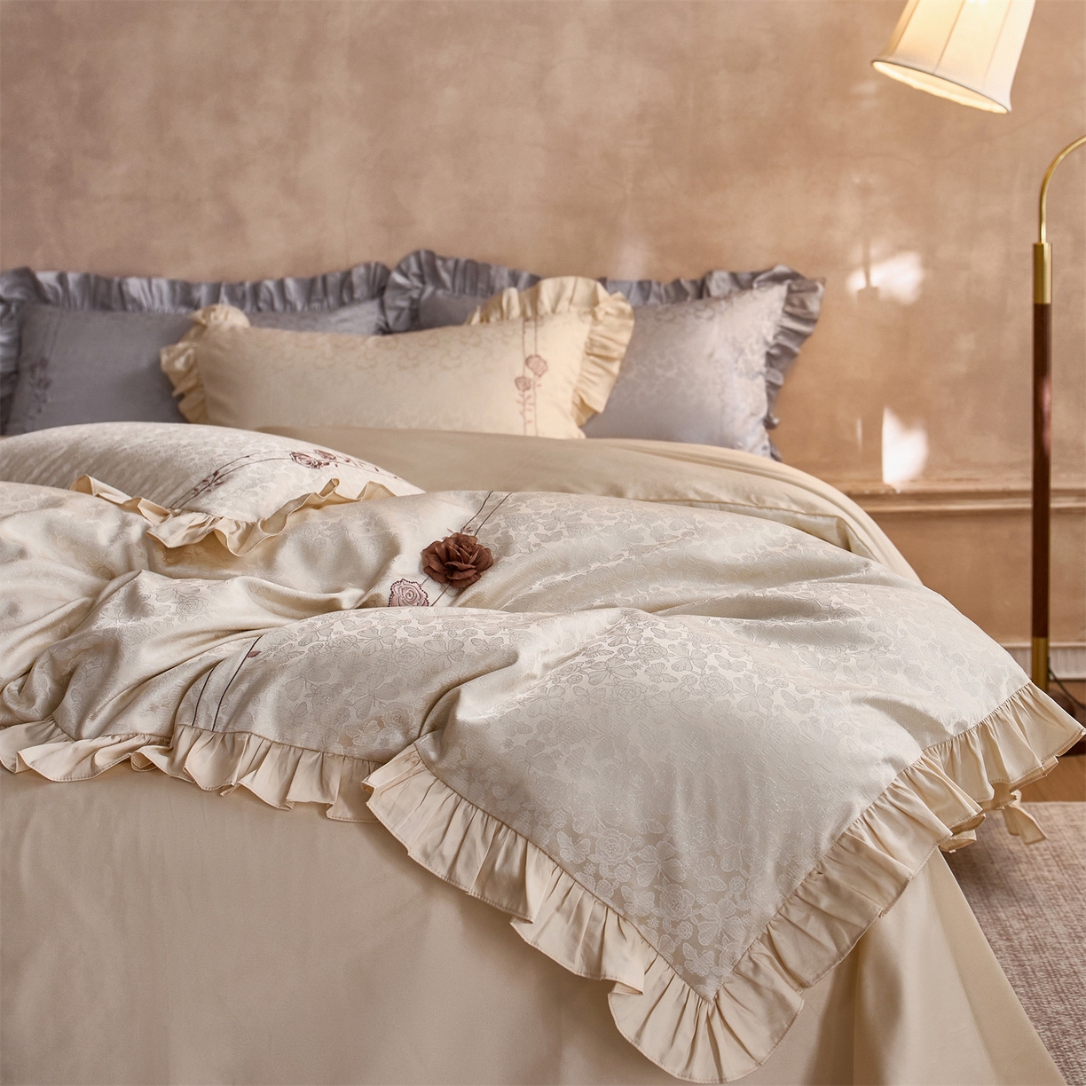 91家纺网 家纺一手货源 找家纺 （总）鼎飞家纺 2026新款A类法式全棉提花四件套-漾系列