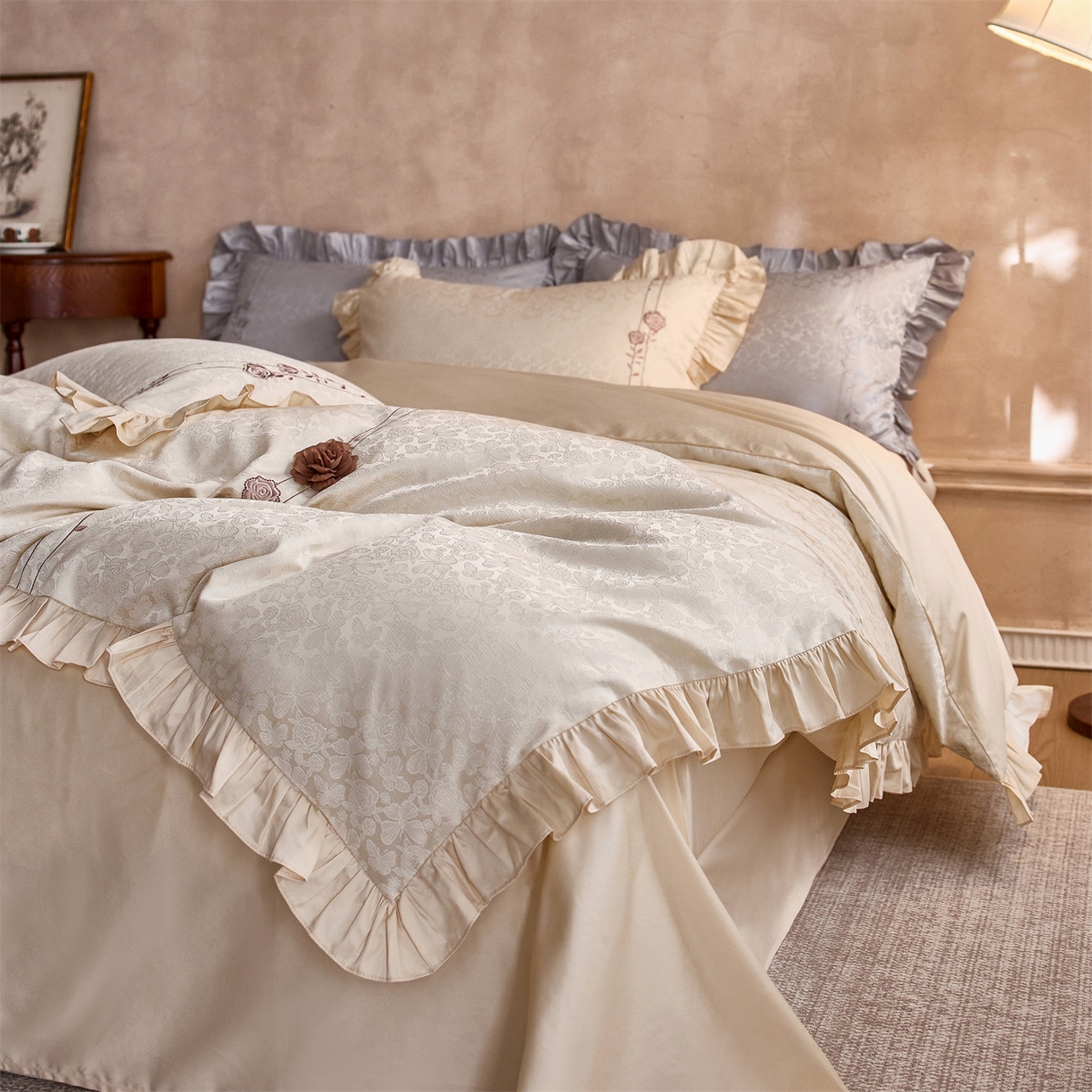 91家纺网 家纺一手货源 找家纺 （总）鼎飞家纺 2026新款A类法式全棉提花四件套-漾系列