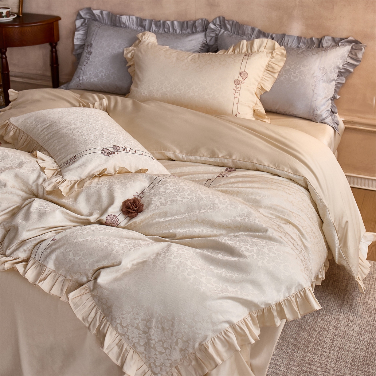 91家纺网 家纺一手货源 找家纺 （总）鼎飞家纺 2026新款A类法式全棉提花四件套-漾系列