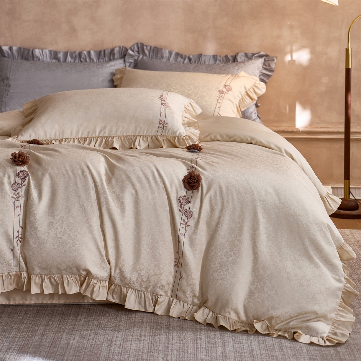 91家纺网 家纺一手货源 找家纺 （总）鼎飞家纺 2026新款A类法式全棉提花四件套-漾系列