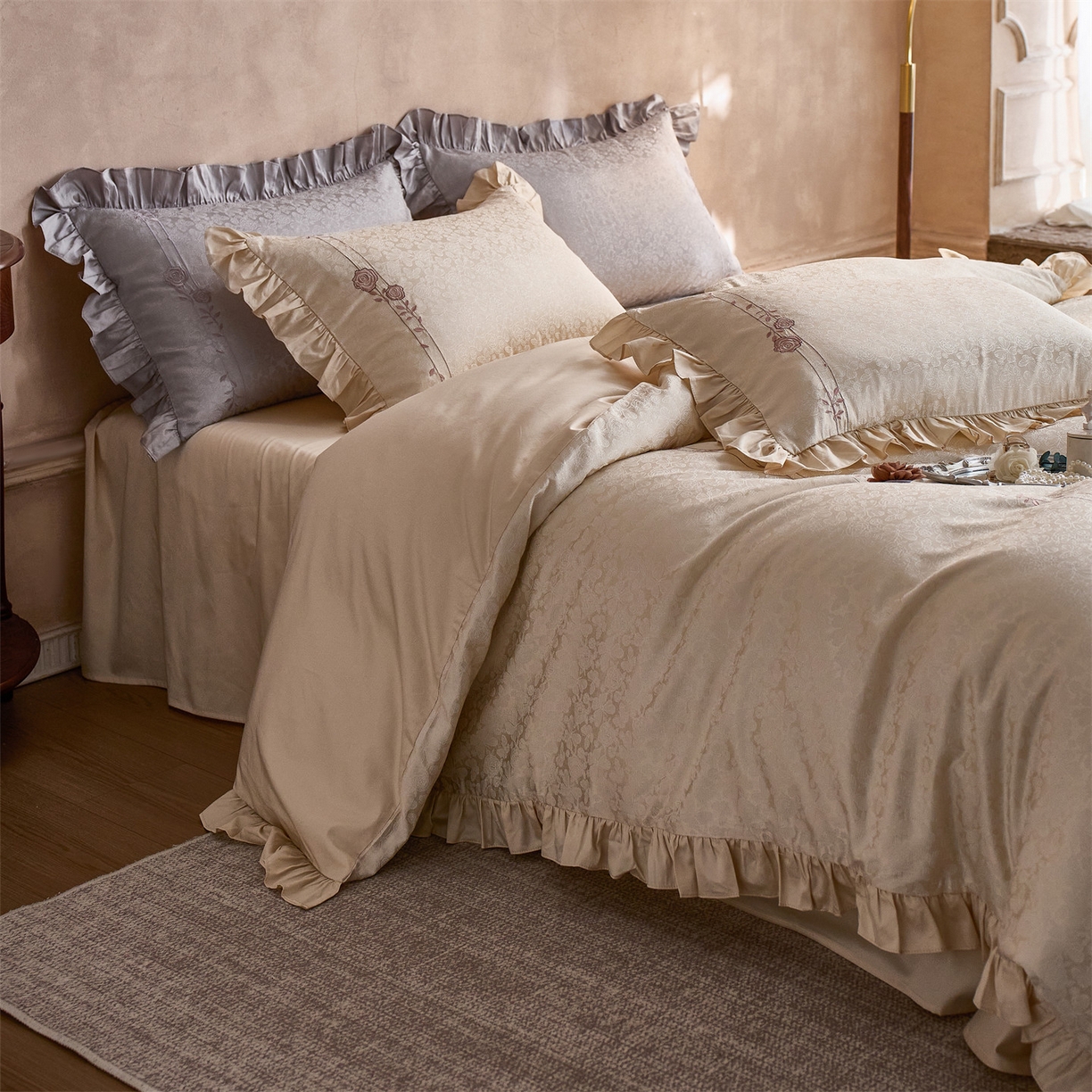 91家纺网 家纺一手货源 找家纺 （总）鼎飞家纺 2026新款A类法式全棉提花四件套-漾系列