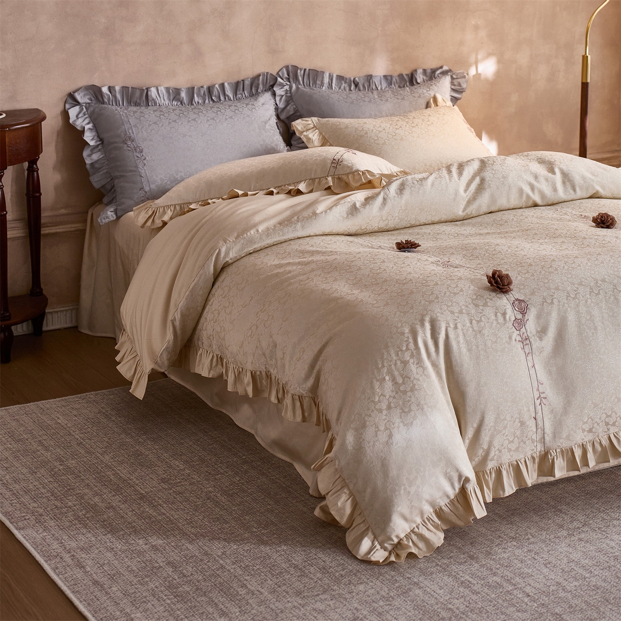 91家纺网 家纺一手货源 找家纺 （总）鼎飞家纺 2026新款A类法式全棉提花四件套-漾系列