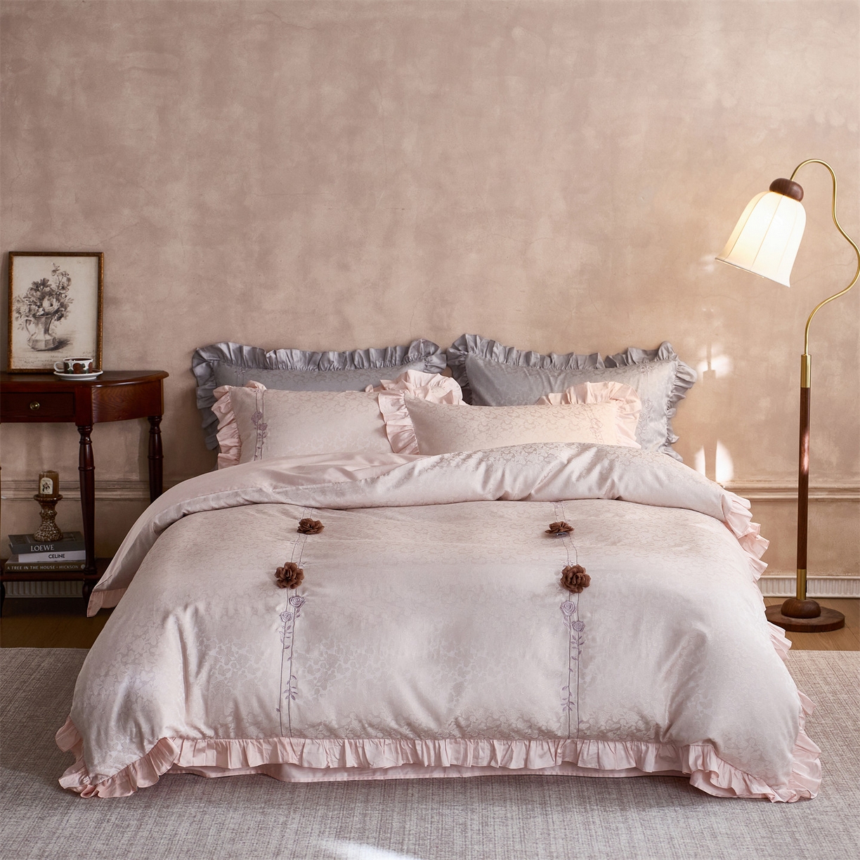 鼎飞家纺 2026新款A类法式全棉提花四件套-漾系列 漾-玉粉