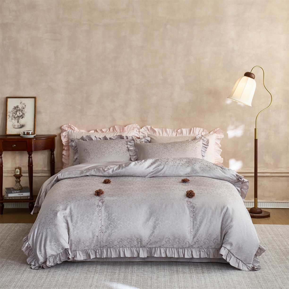 鼎飞家纺 2026新款A类法式全棉提花四件套-漾系列 漾-紫灰