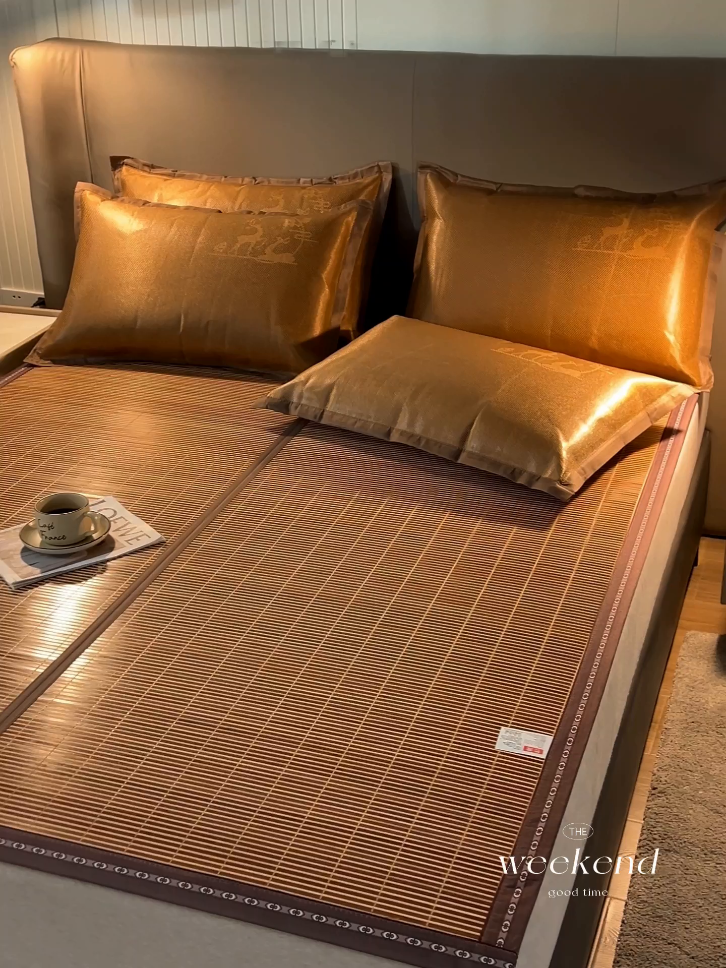 91家纺网 家纺一手货源 找家纺 鑫琪莱家纺 2025新款双面竹席冰丝席竹凉席学生宿舍席子 流金岁月-