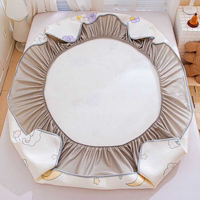 91家纺网 家纺一手货源 找家纺 富馨莱 2026新款冰丝凉席床笠款凉席席子支持一件定制定做 星星小马-白