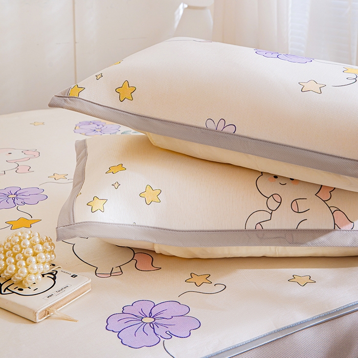 91家纺网 家纺一手货源 找家纺 富馨莱 2026新款冰丝凉席床笠款凉席席子支持一件定制定做 星星小马-白