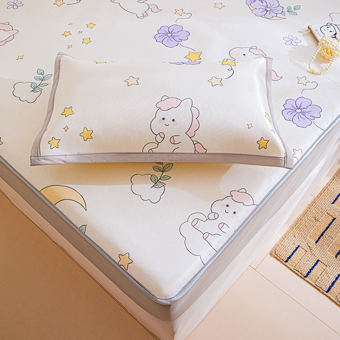 91家纺网 家纺一手货源 找家纺 富馨莱 2026新款冰丝凉席床笠款凉席席子支持一件定制定做 星星小马-白