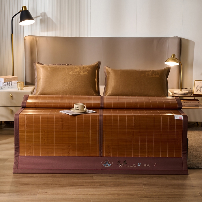 91家纺网 家纺一手货源 找家纺 鑫琪莱家纺 2025新款双面竹席冰丝席竹凉席学生宿舍席子 草本-艾草-