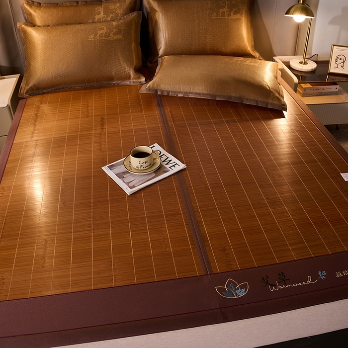 91家纺网 家纺一手货源 找家纺 鑫琪莱家纺 2025新款双面竹席冰丝席竹凉席学生宿舍席子 草本-艾草-