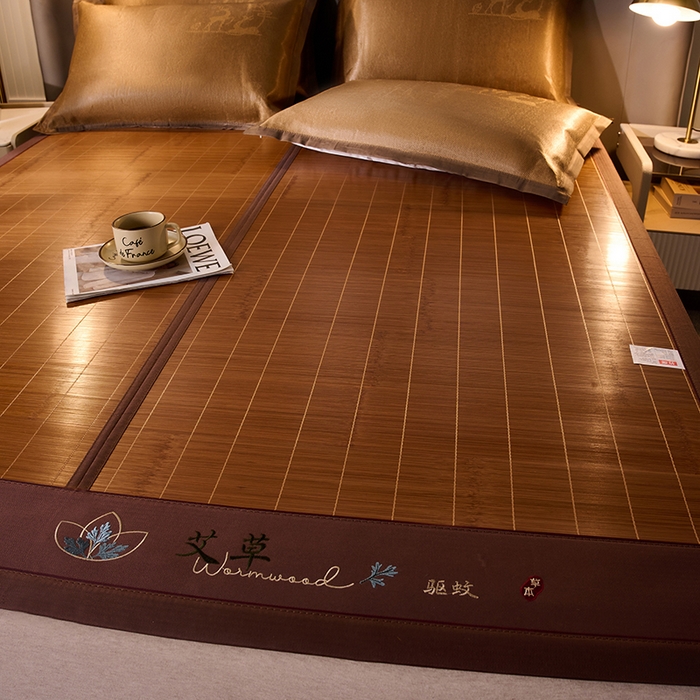 91家纺网 家纺一手货源 找家纺 鑫琪莱家纺 2025新款双面竹席冰丝席竹凉席学生宿舍席子 草本-艾草-