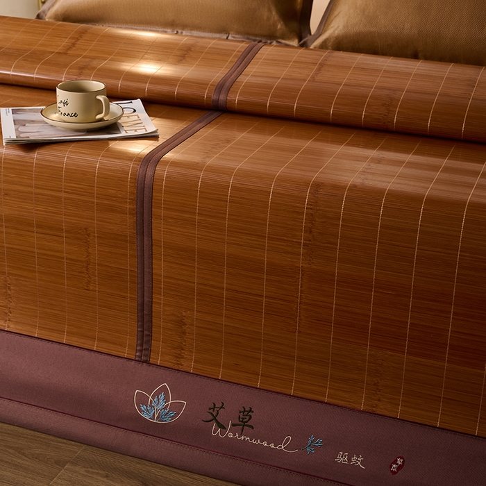 91家纺网 家纺一手货源 找家纺 鑫琪莱家纺 2025新款双面竹席冰丝席竹凉席学生宿舍席子 草本-艾草-