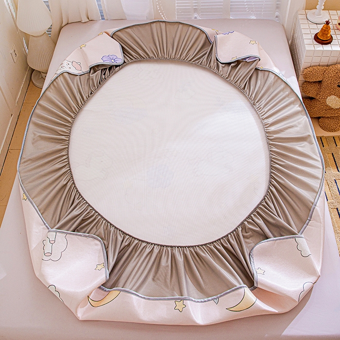 91家纺网 家纺一手货源 找家纺 富馨莱 2026新款冰丝凉席床笠款凉席席子支持一件定制定做 星星小马-粉