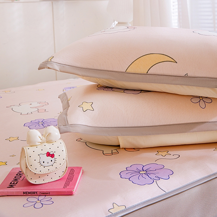 91家纺网 家纺一手货源 找家纺 富馨莱 2026新款冰丝凉席床笠款凉席席子支持一件定制定做 星星小马-粉