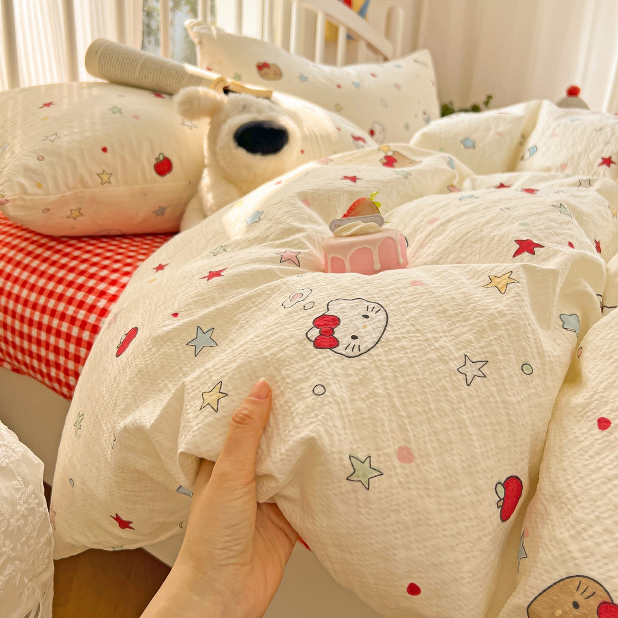 91家纺网 家纺一手货源 找家纺 （总）老K (原美阁） 2026春夏新款凯特猫泡芙棉四件套泡泡棉单被套