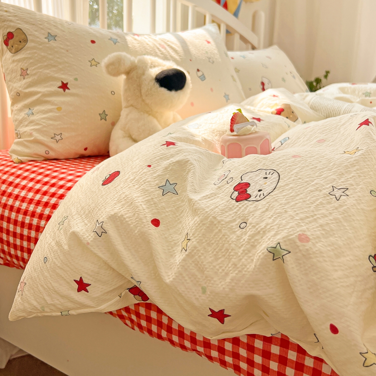 91家纺网 家纺一手货源 找家纺 （总）老K (原美阁） 2026春夏新款凯特猫泡芙棉四件套泡泡棉单被套