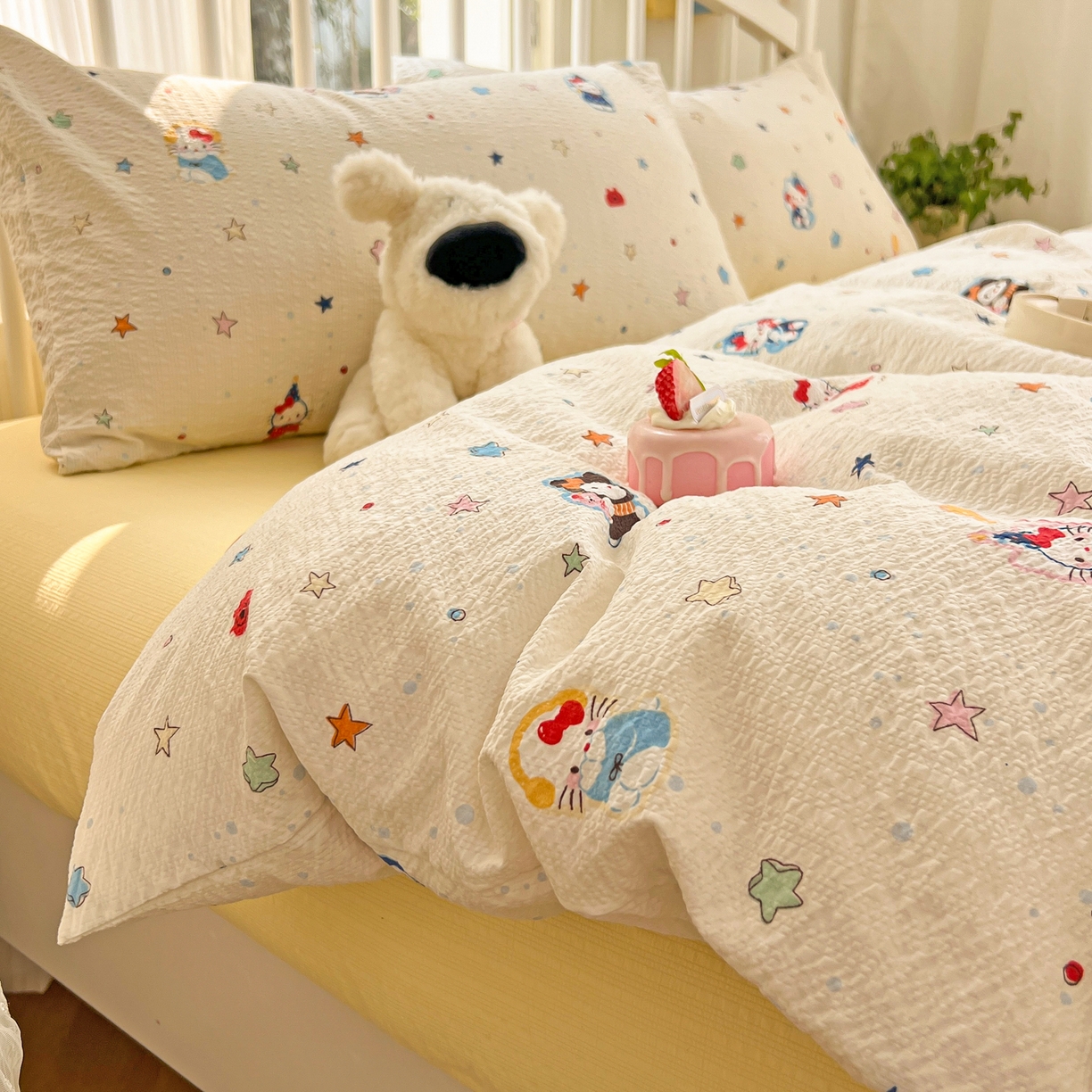 91家纺网 家纺一手货源 找家纺 （总）老K (原美阁） 2026春夏新款凯特猫泡芙棉四件套泡泡棉单被套