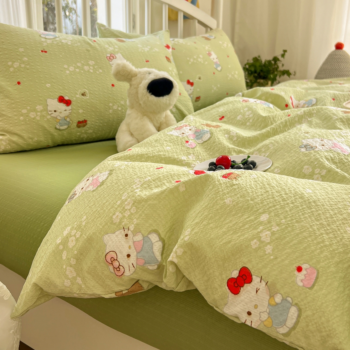 91家纺网 家纺一手货源 找家纺 （总）老K (原美阁） 2026春夏新款凯特猫泡芙棉四件套泡泡棉单被套