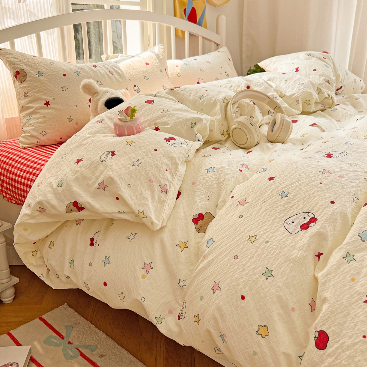 91家纺网 家纺一手货源 找家纺 （总）老K (原美阁） 2026春夏新款凯特猫泡芙棉四件套泡泡棉单被套