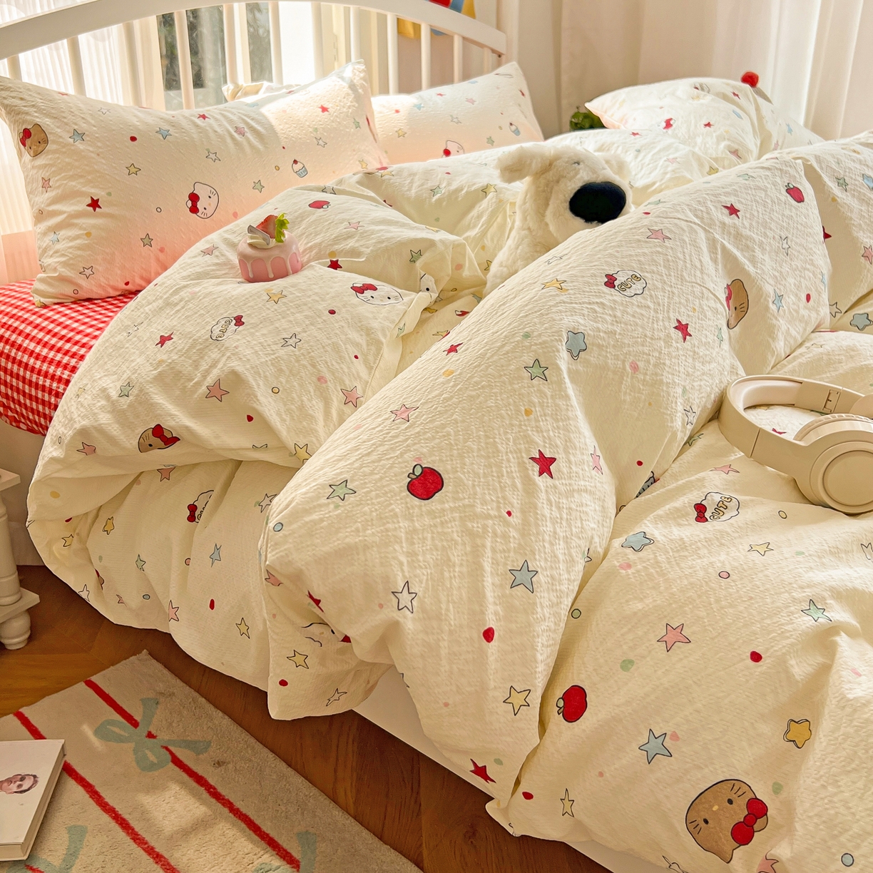 91家纺网 家纺一手货源 找家纺 （总）老K (原美阁） 2026春夏新款凯特猫泡芙棉四件套泡泡棉单被套