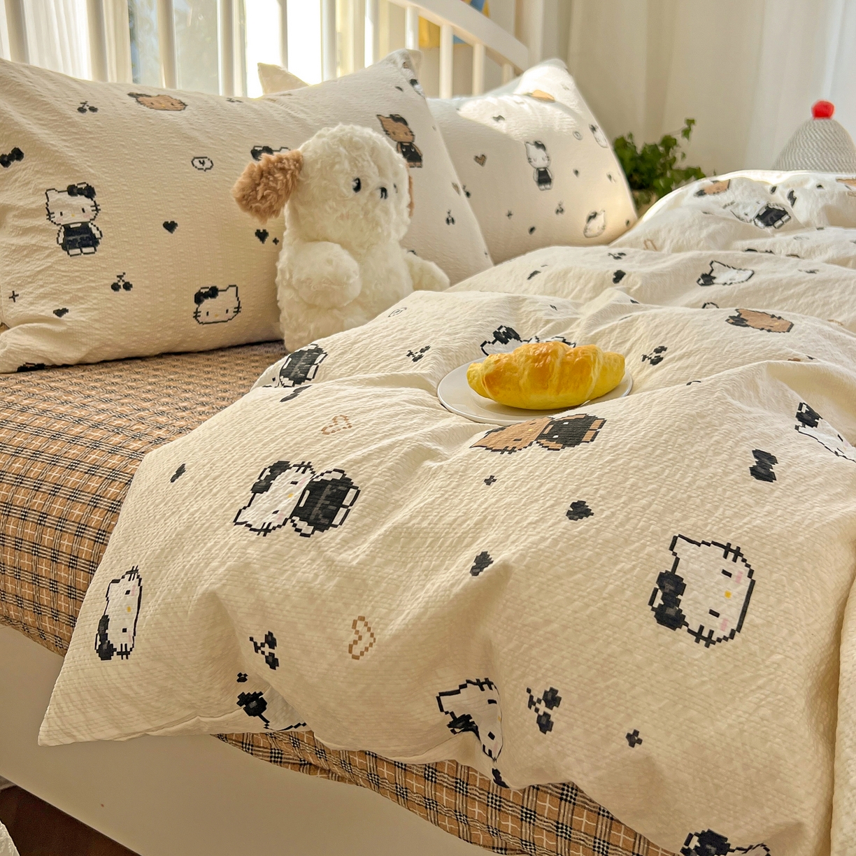 91家纺网 家纺一手货源 找家纺 （总）老K (原美阁） 2026春夏新款凯特猫泡芙棉四件套泡泡棉单被套