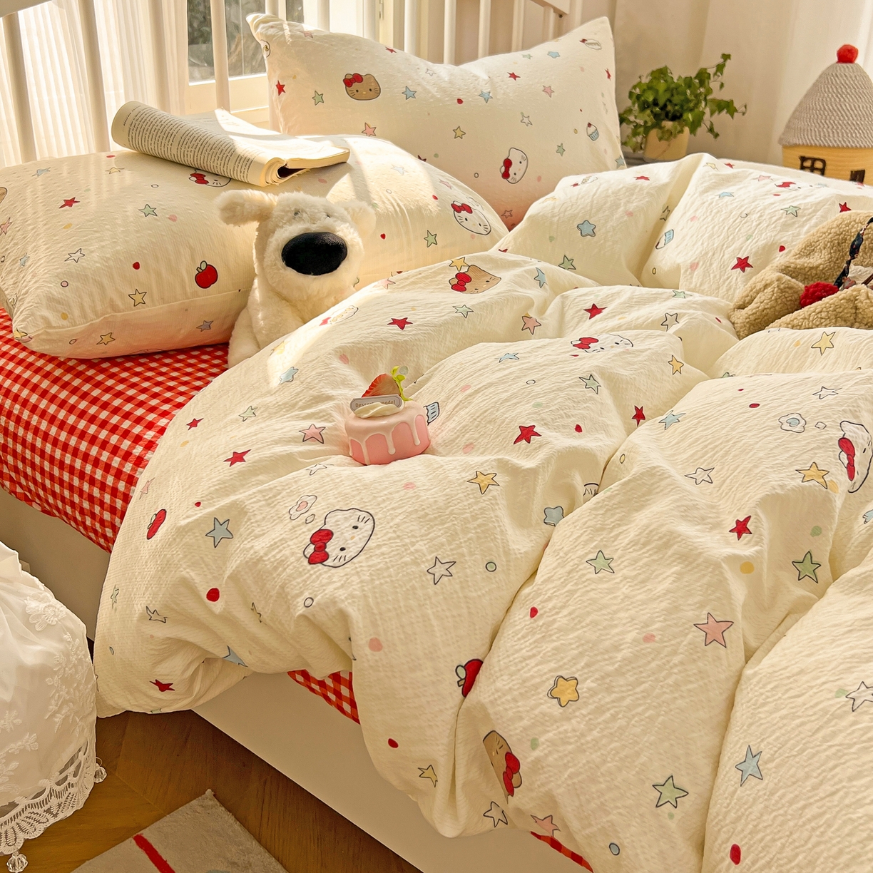 91家纺网 家纺一手货源 找家纺 （总）老K (原美阁） 2026春夏新款凯特猫泡芙棉四件套泡泡棉单被套