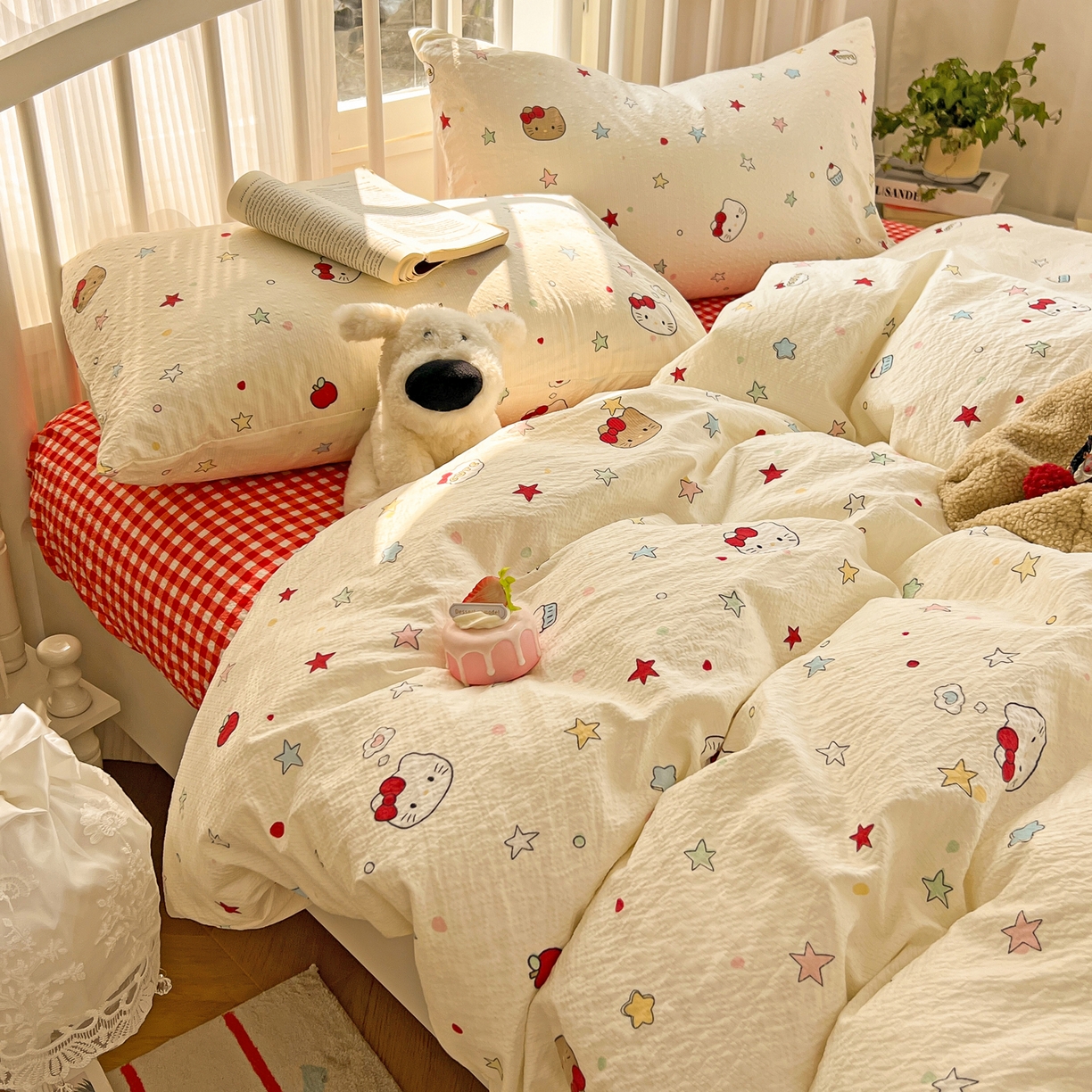 91家纺网 家纺一手货源 找家纺 （总）老K (原美阁） 2026春夏新款凯特猫泡芙棉四件套泡泡棉单被套