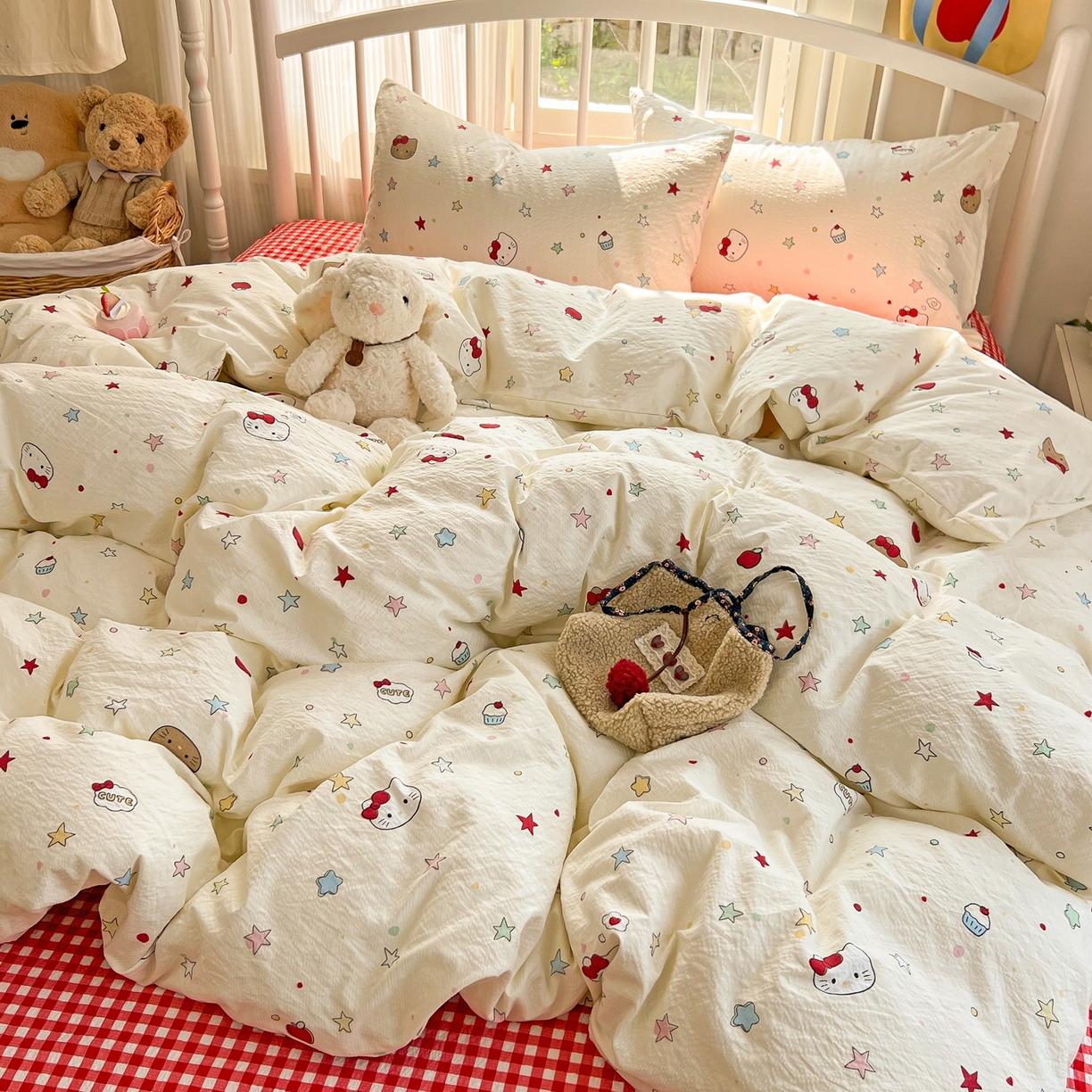 91家纺网 家纺一手货源 找家纺 （总）老K (原美阁） 2026春夏新款凯特猫泡芙棉四件套泡泡棉单被套