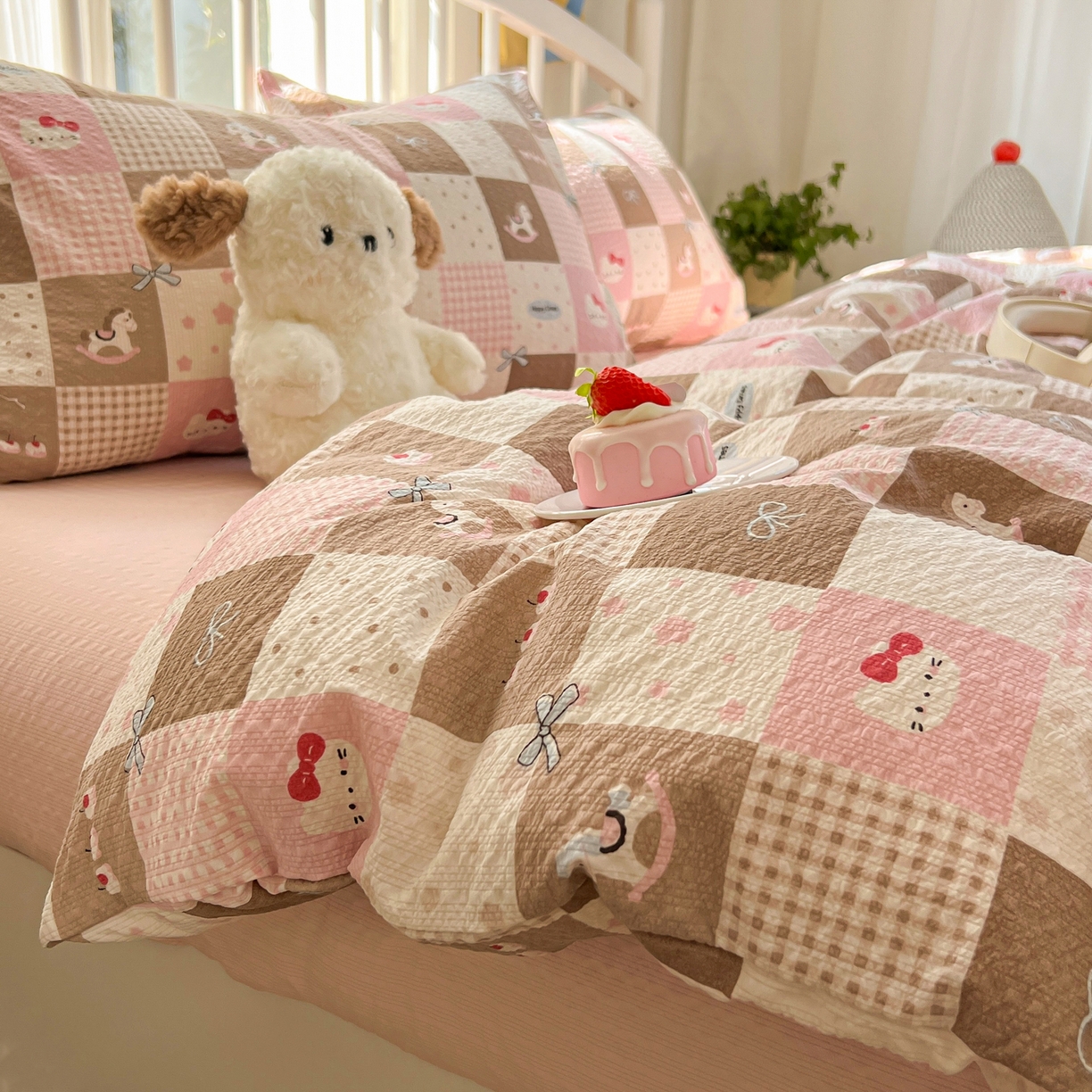 91家纺网 家纺一手货源 找家纺 （总）老K (原美阁） 2026春夏新款凯特猫泡芙棉四件套泡泡棉单被套