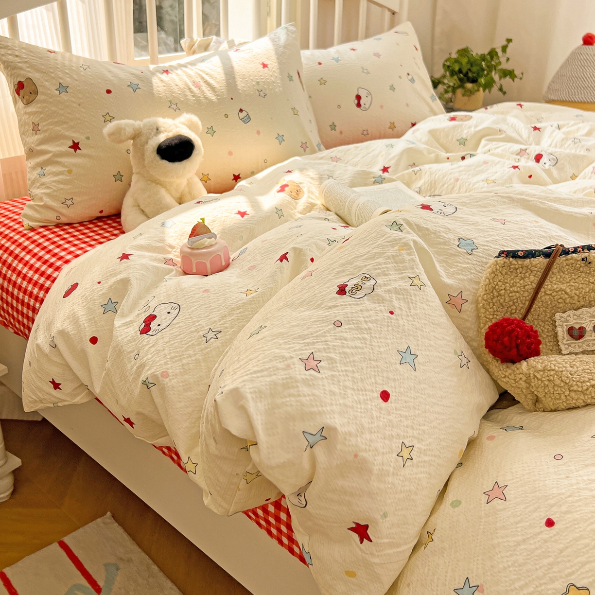 91家纺网 家纺一手货源 找家纺 （总）老K (原美阁） 2026春夏新款凯特猫泡芙棉四件套泡泡棉单被套