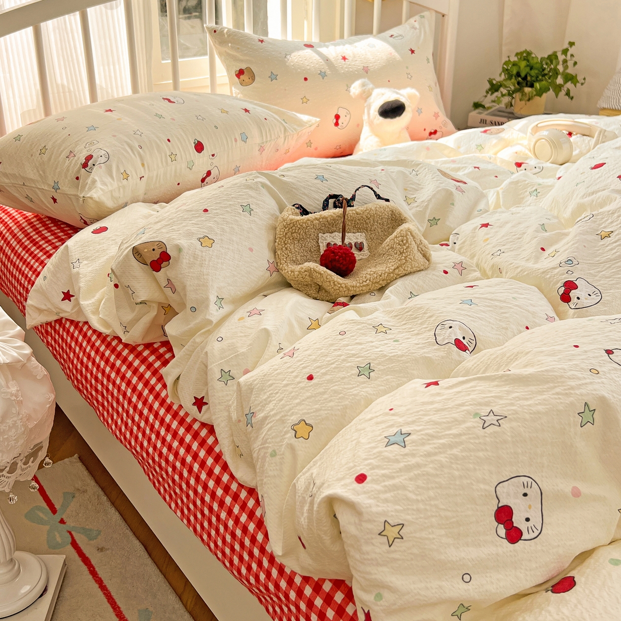 91家纺网 家纺一手货源 找家纺 （总）老K (原美阁） 2026春夏新款凯特猫泡芙棉四件套泡泡棉单被套