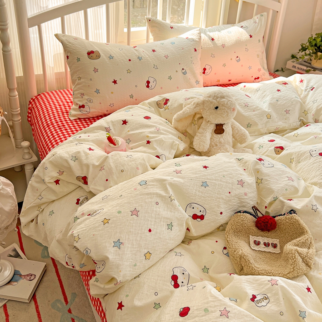 91家纺网 家纺一手货源 找家纺 （总）老K (原美阁） 2026春夏新款凯特猫泡芙棉四件套泡泡棉单被套