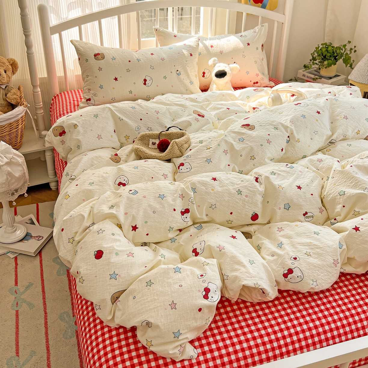 91家纺网 家纺一手货源 找家纺 （总）老K (原美阁） 2026春夏新款凯特猫泡芙棉四件套泡泡棉单被套