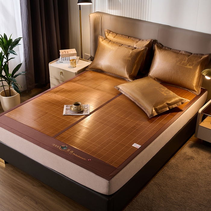 91家纺网 家纺一手货源 找家纺 鑫琪莱家纺 2025新款双面竹席冰丝席竹凉席学生宿舍席子 草本-茶香-