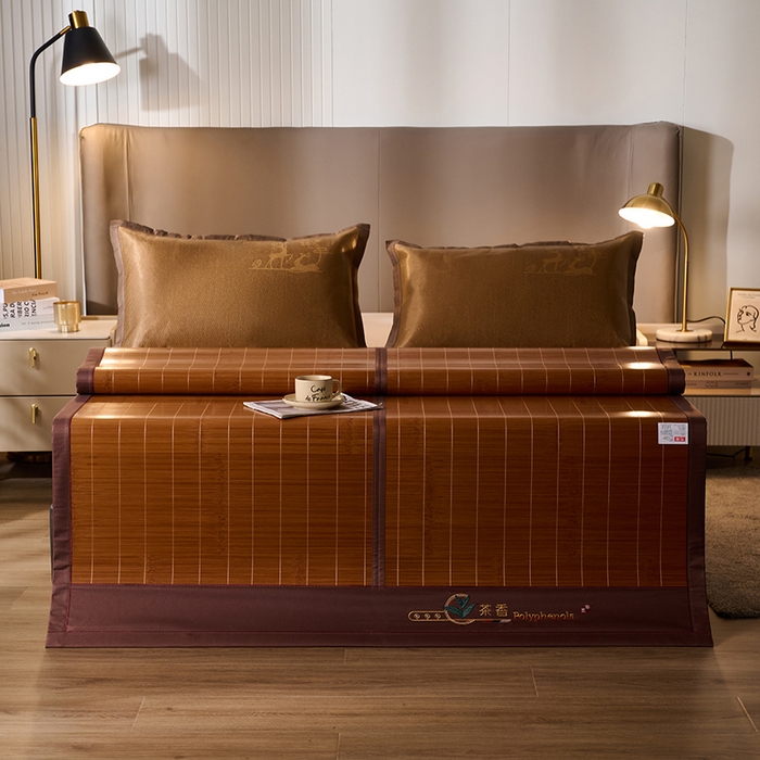 91家纺网 家纺一手货源 找家纺 鑫琪莱家纺 2025新款双面竹席冰丝席竹凉席学生宿舍席子 草本-茶香-