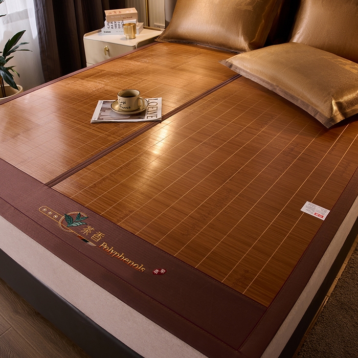 91家纺网 家纺一手货源 找家纺 鑫琪莱家纺 2025新款双面竹席冰丝席竹凉席学生宿舍席子 草本-茶香-