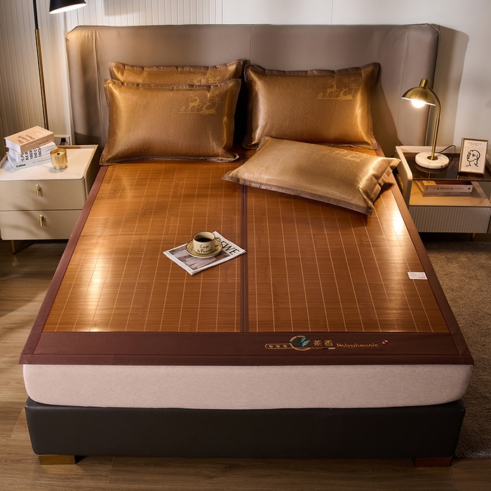 91家纺网 家纺一手货源 找家纺 鑫琪莱家纺 2025新款双面竹席冰丝席竹凉席学生宿舍席子 草本-茶香-